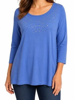 Christopher & Banks Blue Scoop Neck Studded Top NWT